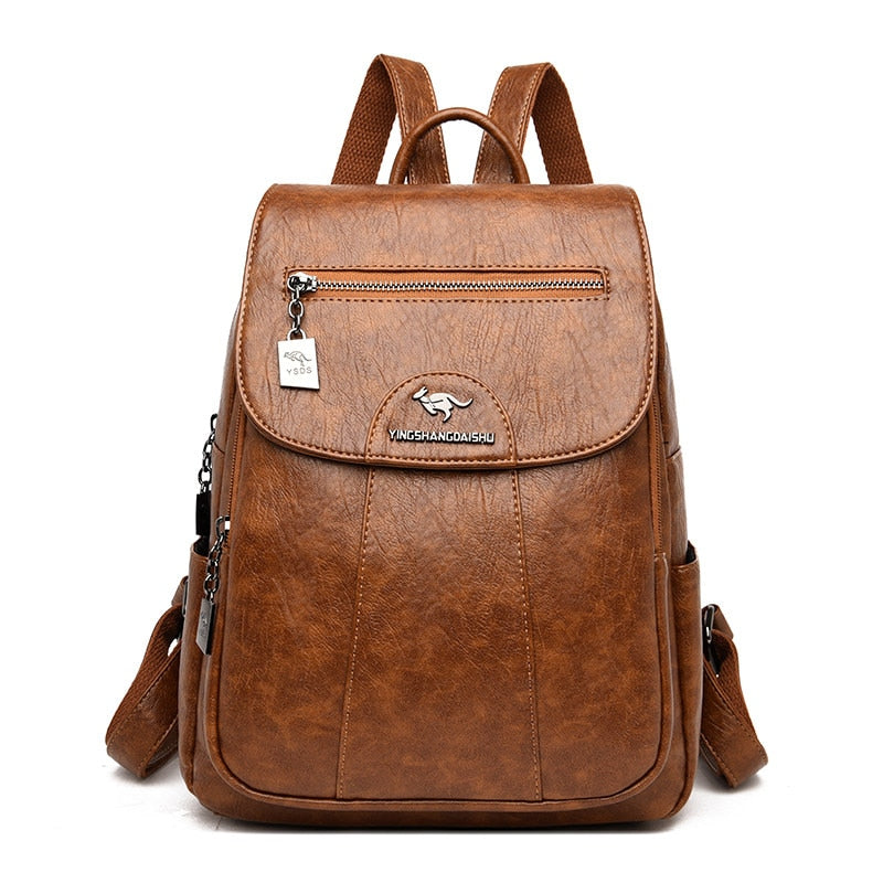 Mochila casual de cuero para mujer, accesorio premium con organización segura, perfecta para viajes y uso diario.