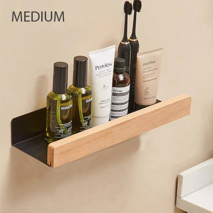 Solución de organización para baño con estantes de pared, impermeables y estilo minimalista.