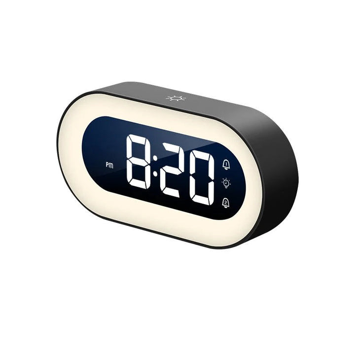 Reloj despertador portátil USB-C con luz LED, sonidos relajantes y pantalla digital. Para un despertar sereno.