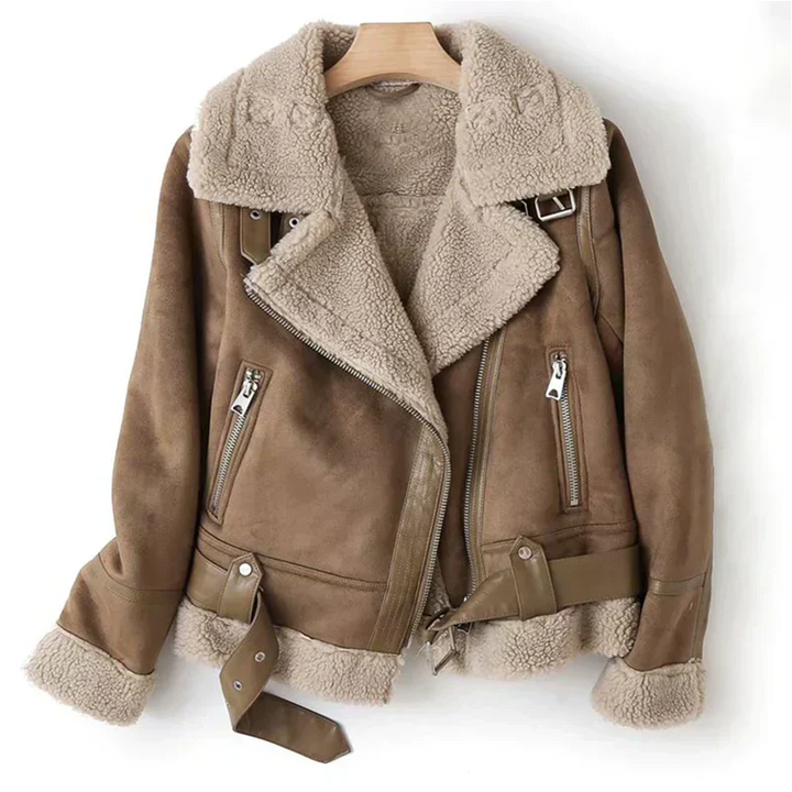 Chaqueta chic de mujer con cinturón, ideal para otoño-invierno. Estilo elegante y moda versátil.