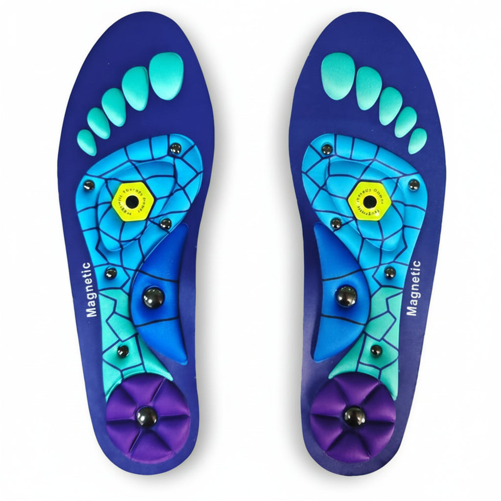 Plantillas magnéticas de acupresión unisex para alivio del dolor de pies y soporte de arco, ideales para caminar.
