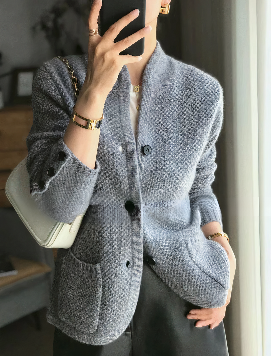 Cárdigan clásico de manga larga para mujer, con botones, aporta suavidad y elegancia a tu ropa de abrigo.