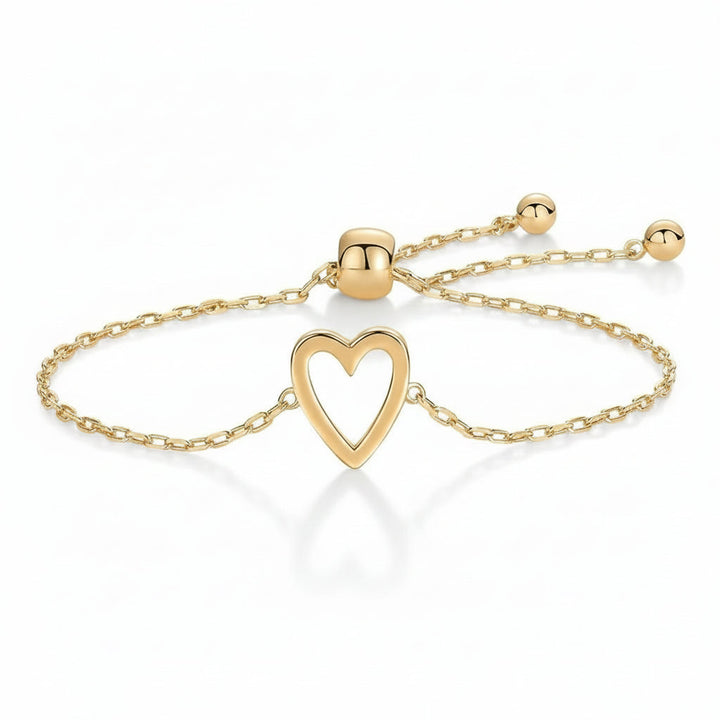 Pulsera minimalista de corazón para parejas, ajustable a cualquier muñeca. Joyería de cadena unisex en plata u oro.