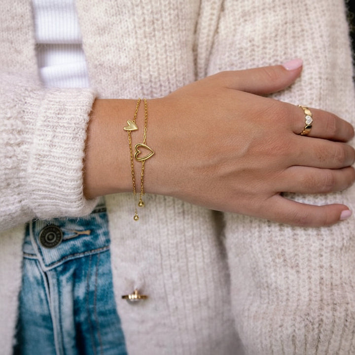 Pulseras de pareja a juego: cadena con corazón ajustables. Joyería unisex, regalo romántico, disponible en oro y plata.
