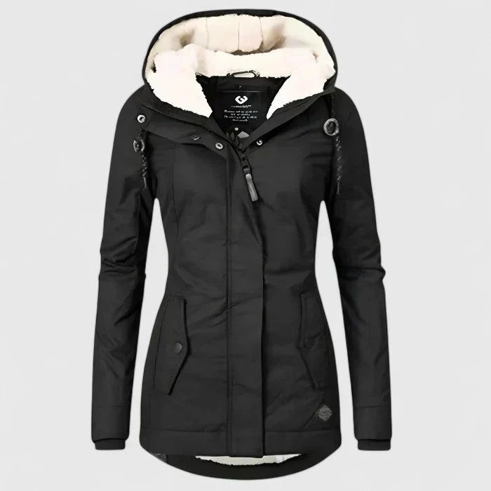 Chaqueta impermeable elegante para mujer. Protección lluvia, estilo versátil para otoño e invierno.