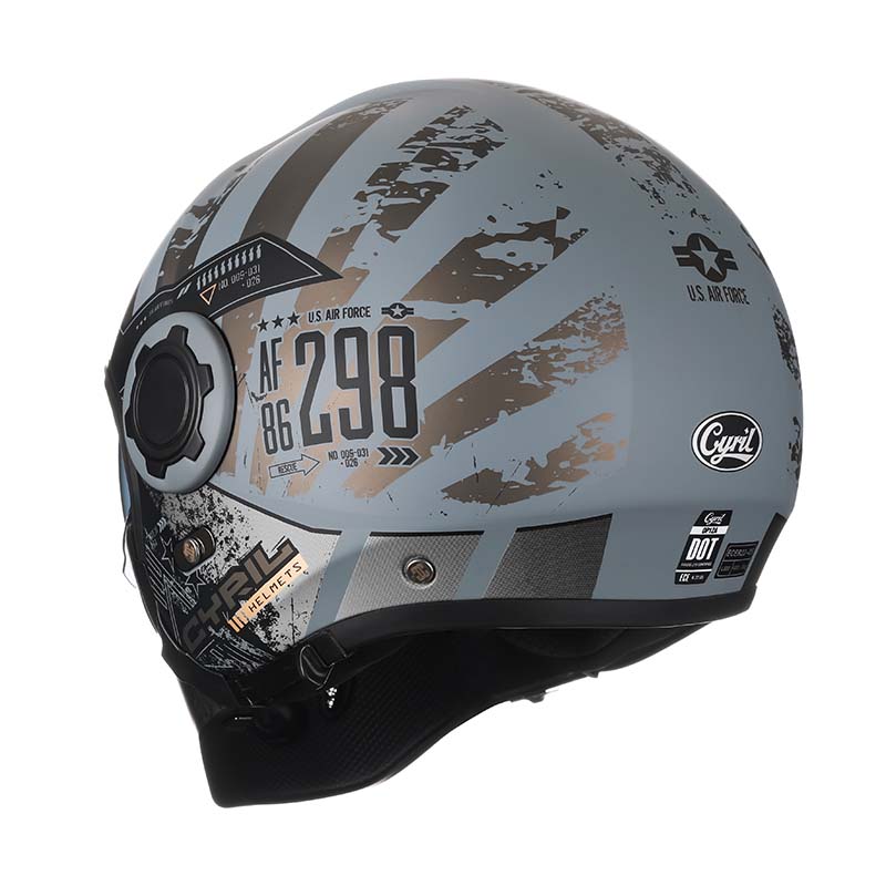 Casco de seguridad para motociclista con mentonera abatible y sistema de doble visor.
