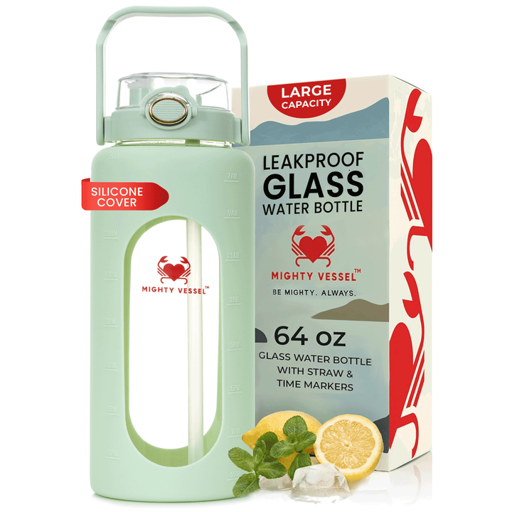 Botella de agua de cristal 1.9L, unisex, resistente y grande para todas tus necesidades de hidratación.