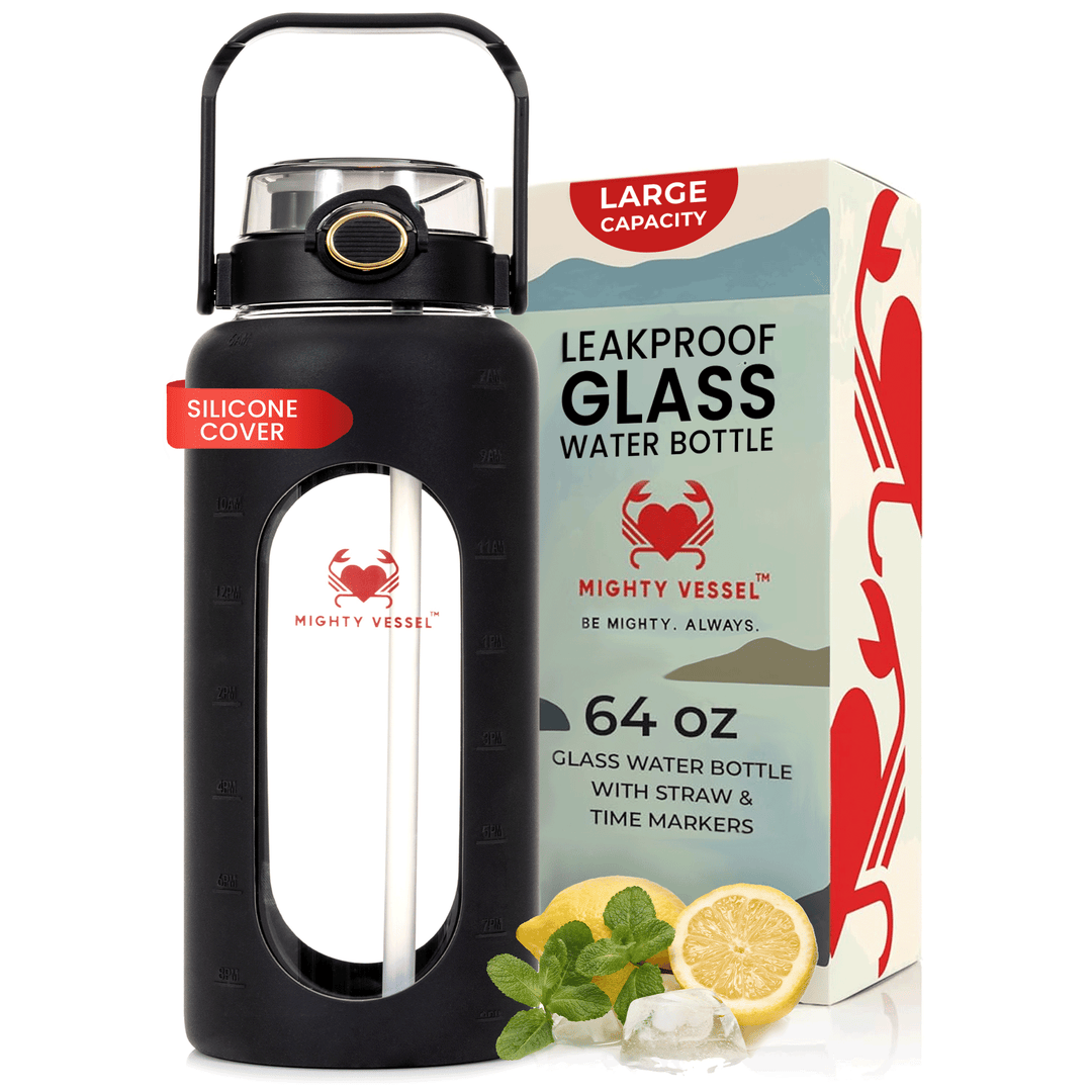 Botella de agua de cristal anti-impactos 1.9L, perfecta para deporte y uso diario.