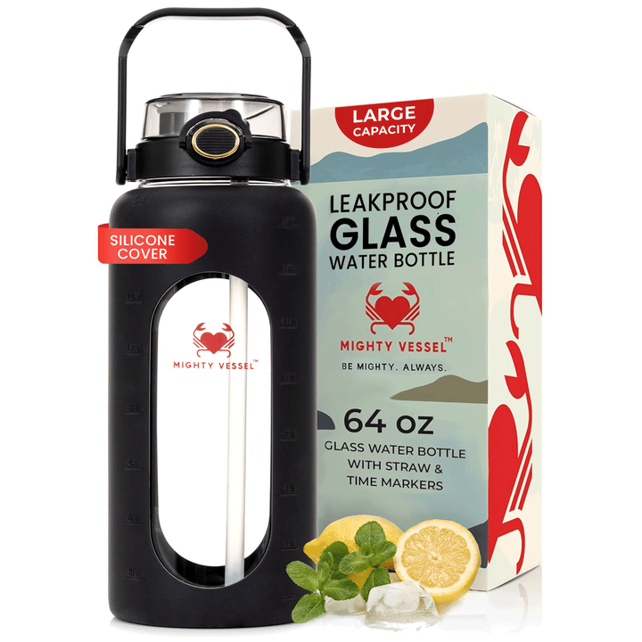 Botella de agua de cristal anti-impactos 1.9L, perfecta para deporte y uso diario.