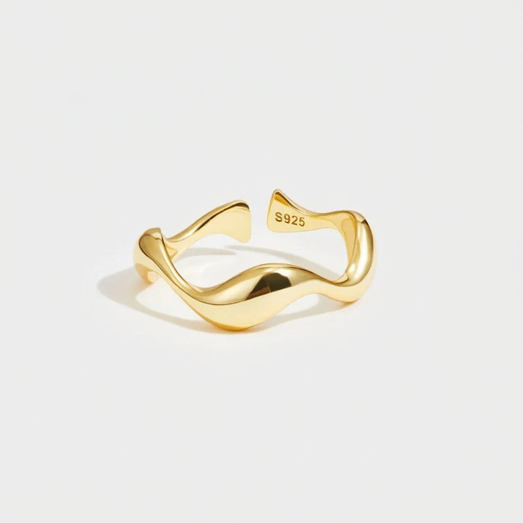 Joyería: Anillo ajustable de mujer tono plata u oro, diseño inspiración océano. Accesorio de moda elegante.