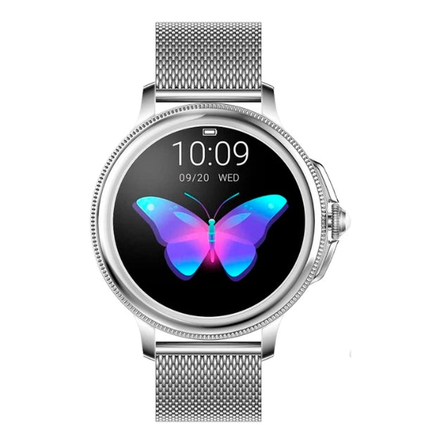 Reloj inteligente AstraGlow mujer, con monitor cardiaco preciso, seguimiento del sueño y presión arterial.