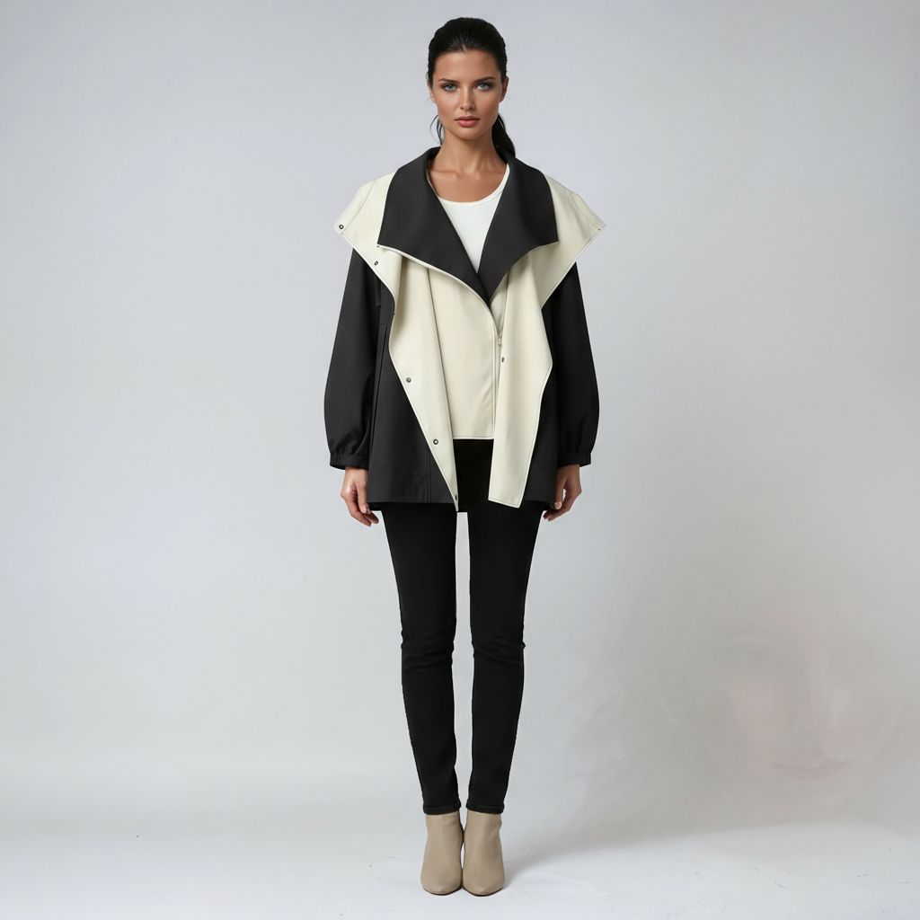 Chubasquero femenino moderno, ropa impermeable para entretiempo, ligero y confortable.