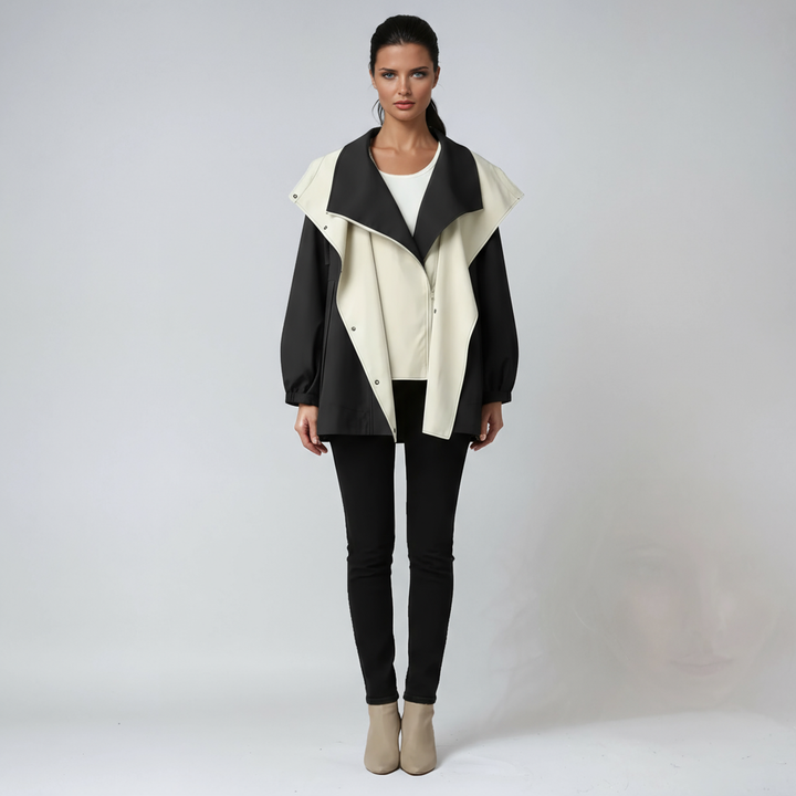 Chubasquero femenino moderno, ropa impermeable para entretiempo, ligero y confortable.