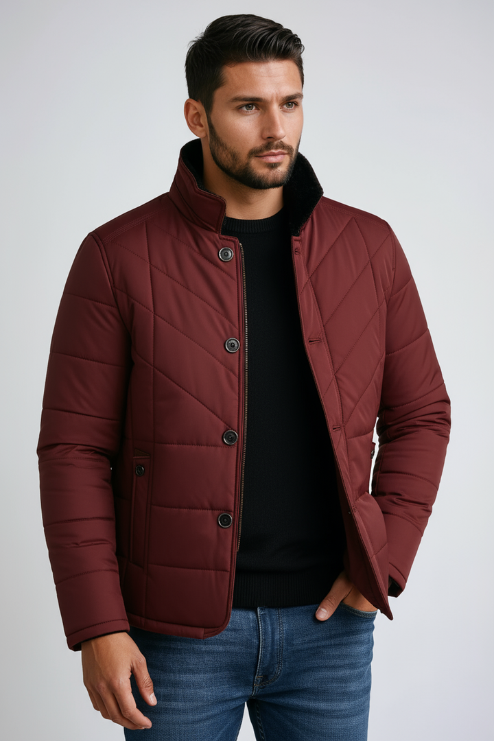 Abrigo acolchado de invierno para hombre, resistente al viento con cuello alto y cremallera, estilo urbano.