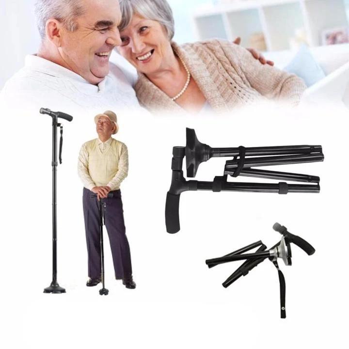 Bastón plegable unisex, elegante y práctico, con luz LED de seguridad y alarma audible para apoyo.
