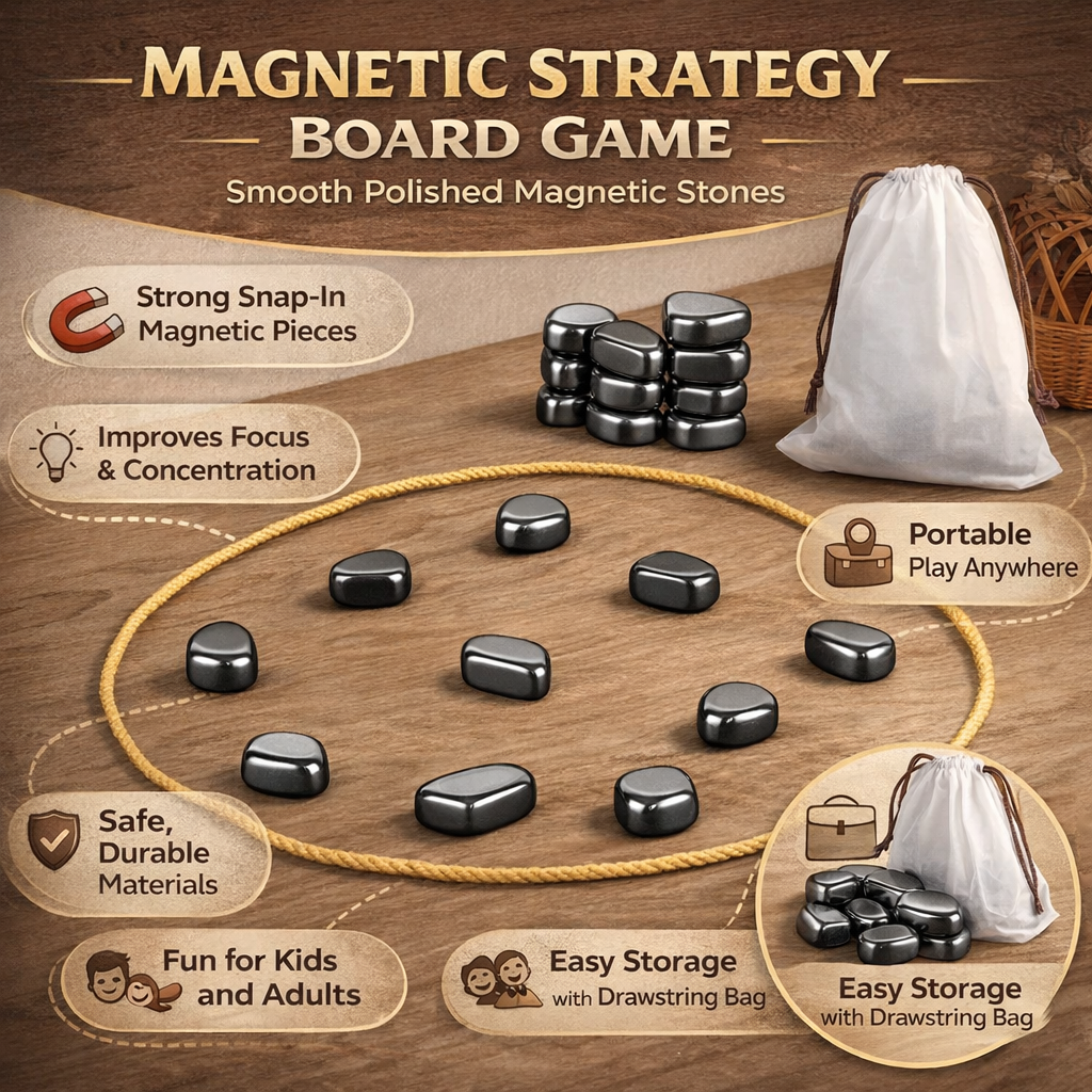 Juego de mesa magnético portátil ideal para viajes. Estrategia familiar que desafía la agilidad mental en cualquier lugar.