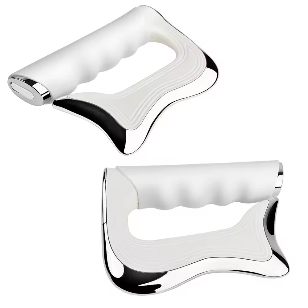 Relajación profunda con masajeador Gua Sha eléctrico, vibración y NMES. Bienestar y alivio muscular rápido.