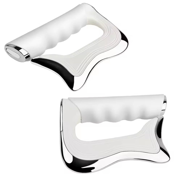 Relajación profunda con masajeador Gua Sha eléctrico, vibración y NMES. Bienestar y alivio muscular rápido.