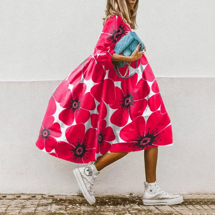 Vestido midi holgado y fresco para mujer, con mangas abullonadas. Confortable y chic, perfecto para el día a día.