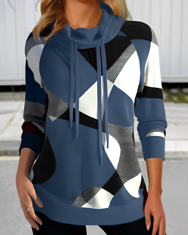 Sudadera cómoda con capucha para mujer, estampado geométrico. Perfecta para un estilo casual y moderno de otoño.