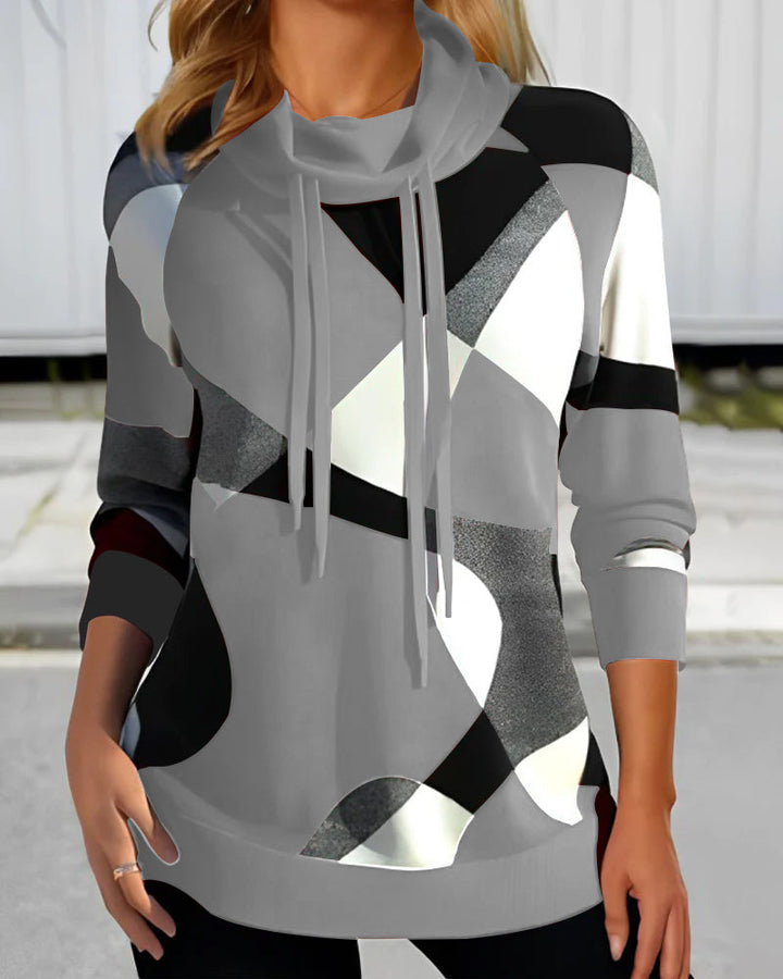 Sudadera estampada geométrica con capucha para mujer. Diseño moderno y cómoda, ideal para cualquier look casual.