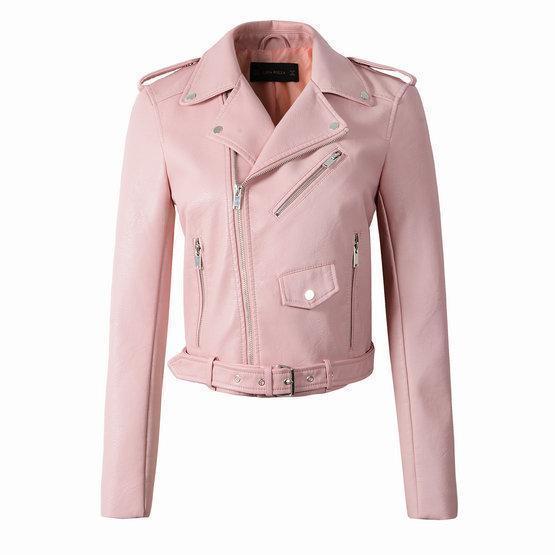 Cazadora biker casual de mujer con cremallera frontal, piel vegana. Perfecta para un look urbano y moderno.
