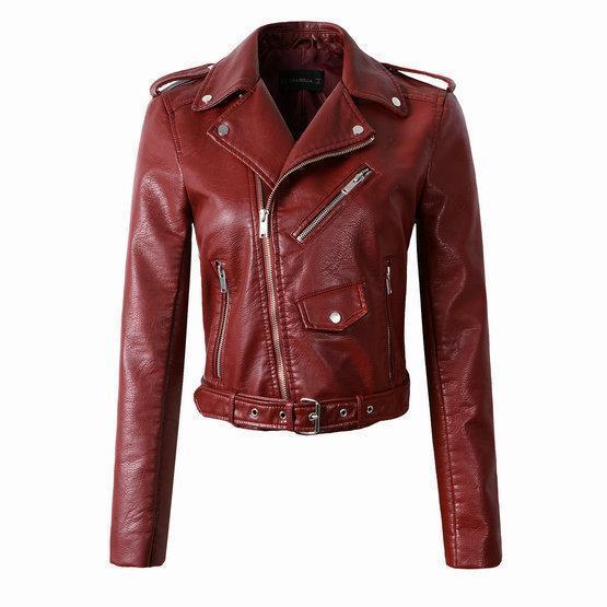 Chaqueta biker de mujer en piel vegana, estilo clásico y casual. Con cremallera, ideal para cualquier ocasión.