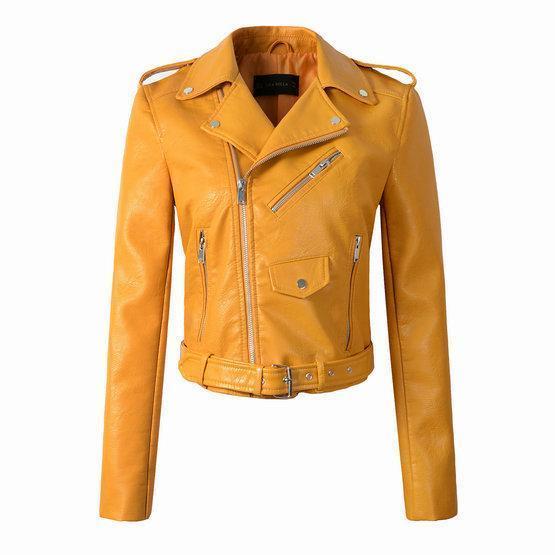 Cazadora biker negra para mujer, piel vegana, cremallera frontal. Diseño clásico para un look elegante y moderno.