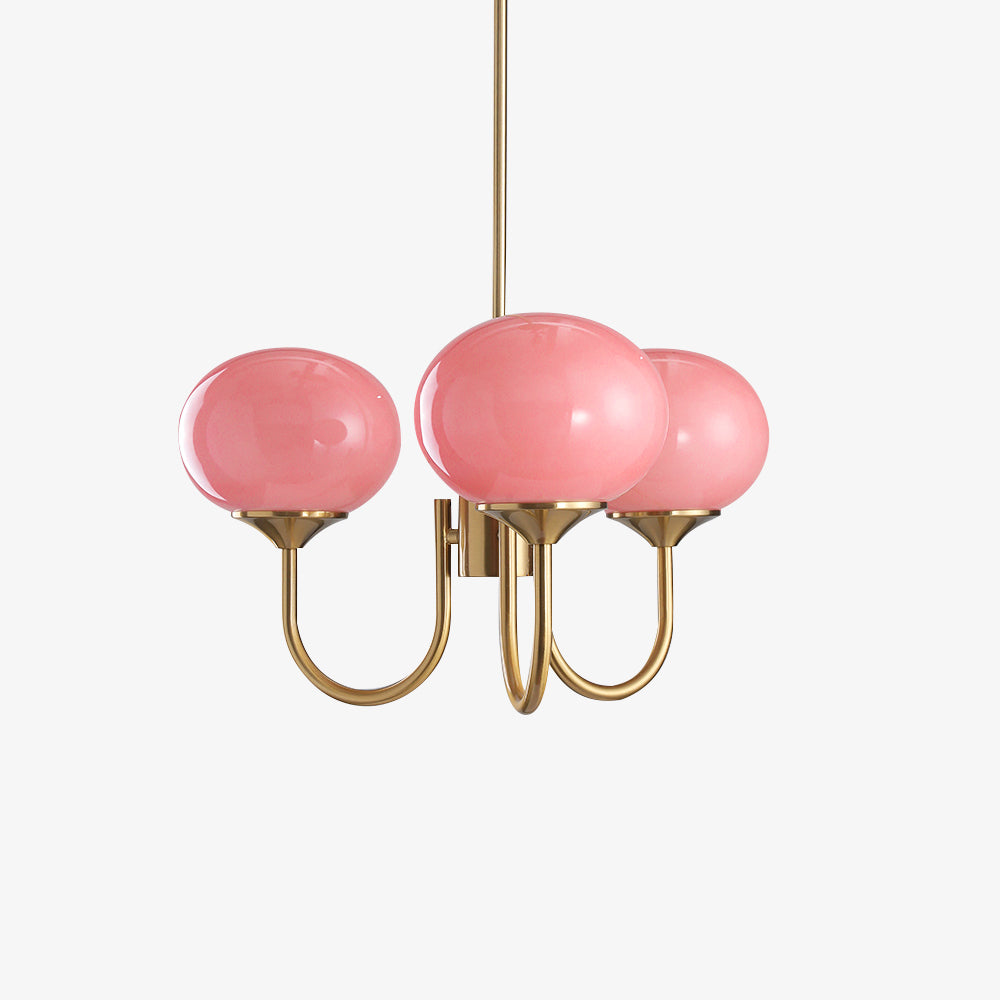 Lámpara colgante Alora Marshmallow, ideal para espacios contemporáneos, rosa y dorado.