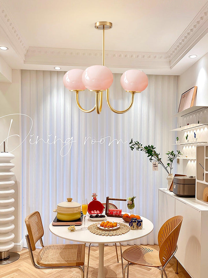 Iluminación decorativa: araña Alora Marshmallow, moderna y sofisticada, rosa y dorado.