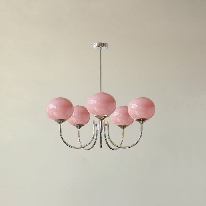 Iluminación de ensueño: araña Alora Marshmallow, cristal rosa y dorado brillante.
