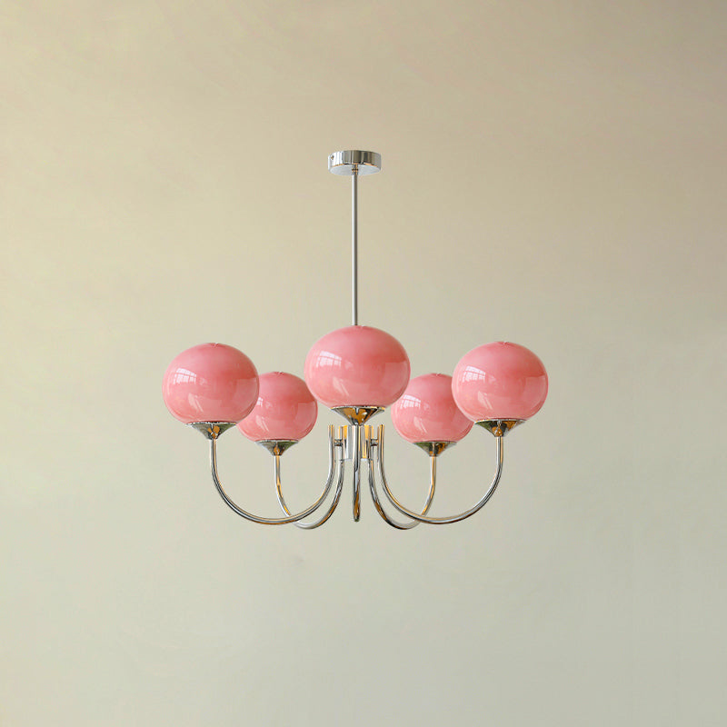 Araña Alora Marshmallow, iluminación de vanguardia en rosa y dorado para tu techo.