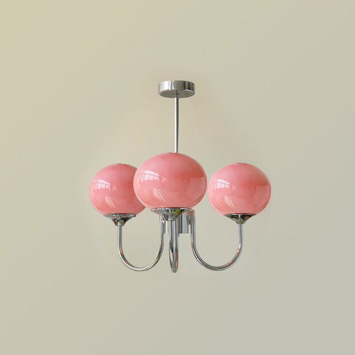 Araña de techo Alora Marshmallow que embellece cualquier habitación con rosa y dorado.