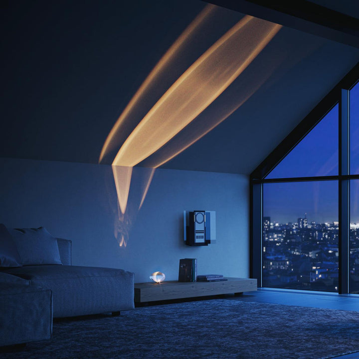 Iluminación de diseño moderno: lámpara de mesa proyector LED, efecto ojo para un hogar cálido.