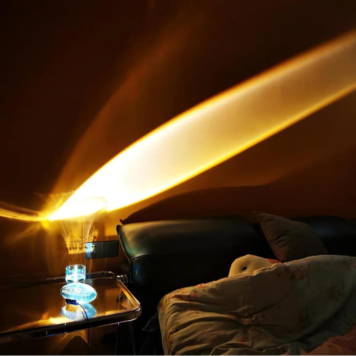 Lámpara de mesa con efecto atardecer y proyector de luz LED. Diseño moderno para el hogar.