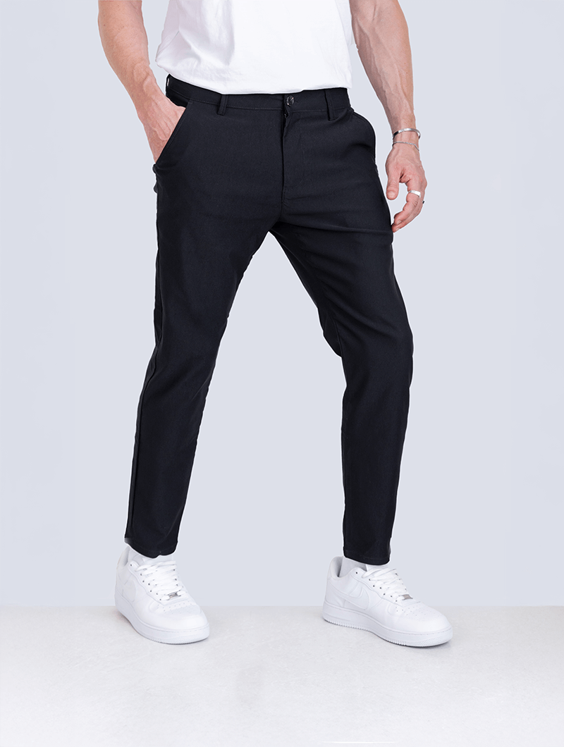 Pantalón moderno elástico de hombre, ideal para looks de oficina, negocio o casuales elegantes. Gran versatilidad.