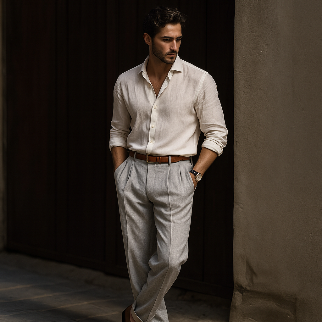 Pantalón relajado clásico para hombre. Confort y estilo versátil para look casual o casual elegante. Ropa cómoda masculina.