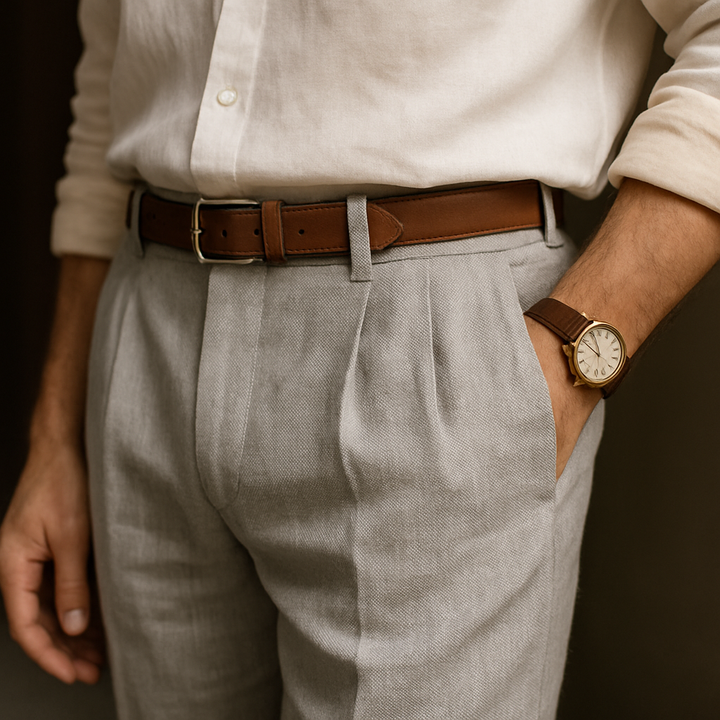 Pantalón relajado de hombre, vista trasera. Bolsillos funcionales, diseño cómodo y versátil para ropa masculina casual.