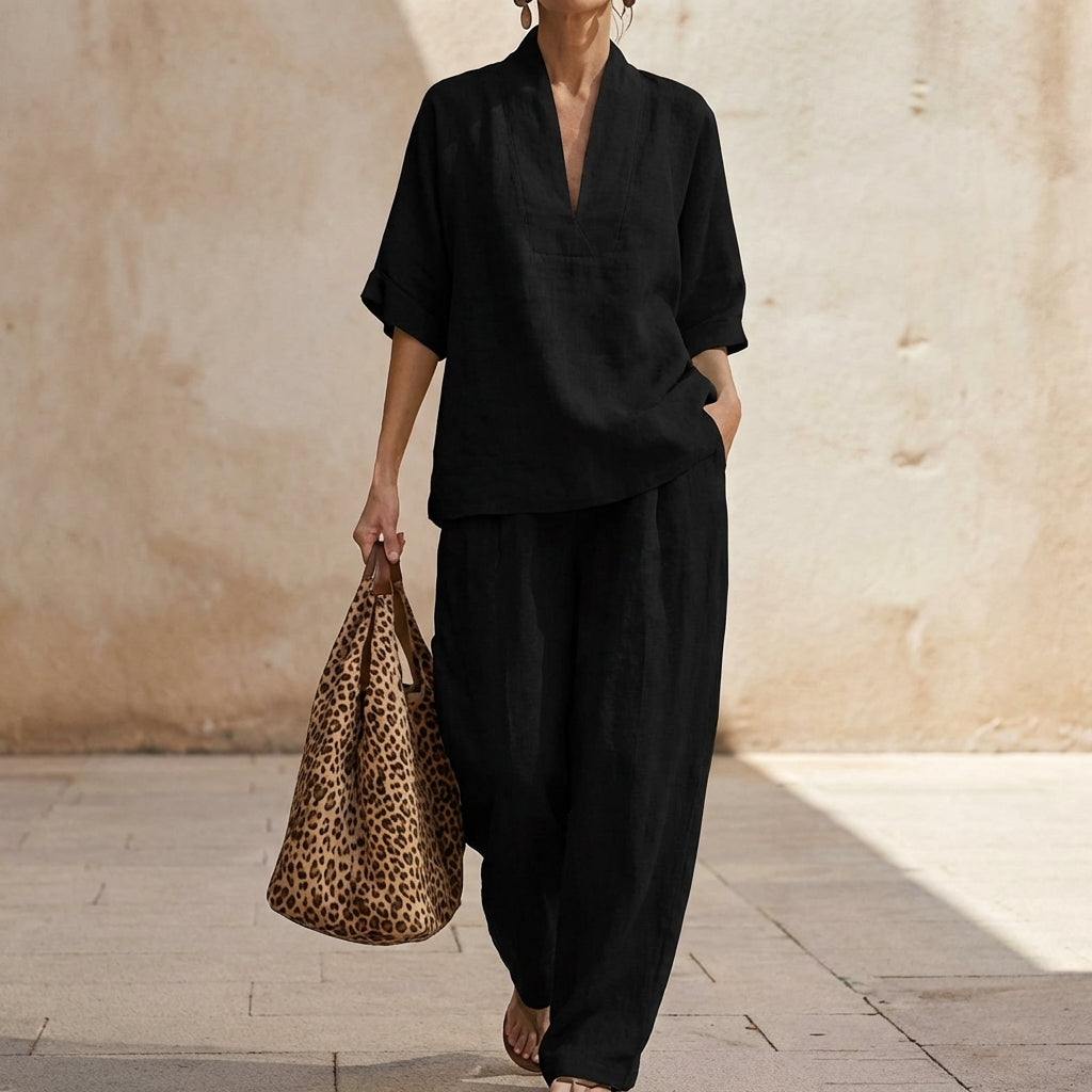 Conjunto de dos piezas cómodo para mujer, blusa y pantalón ancho. Perfecto para el look diario casual.