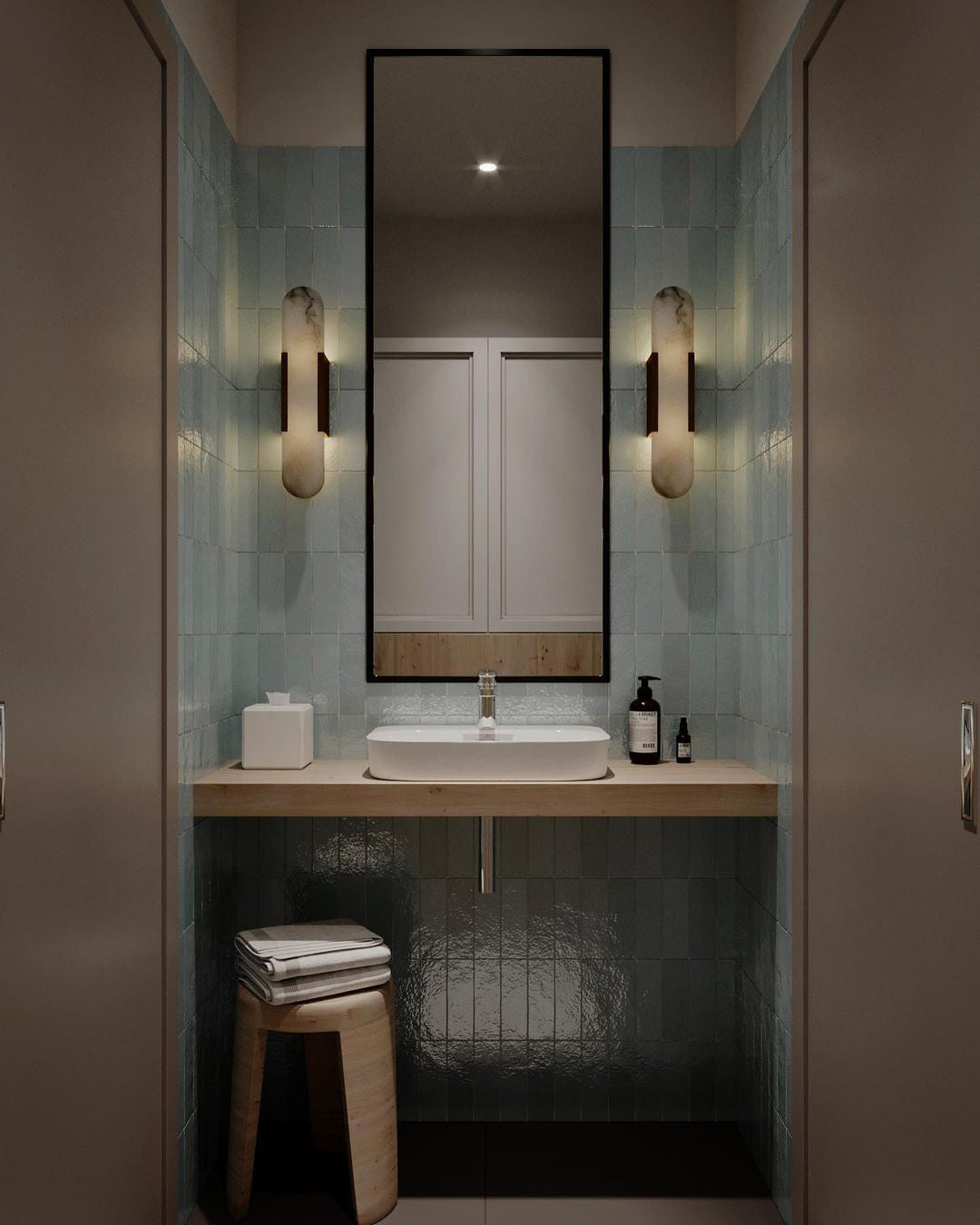 Luminaria LED de pared, mármol, moderno, ideal para iluminación indirecta en salón.