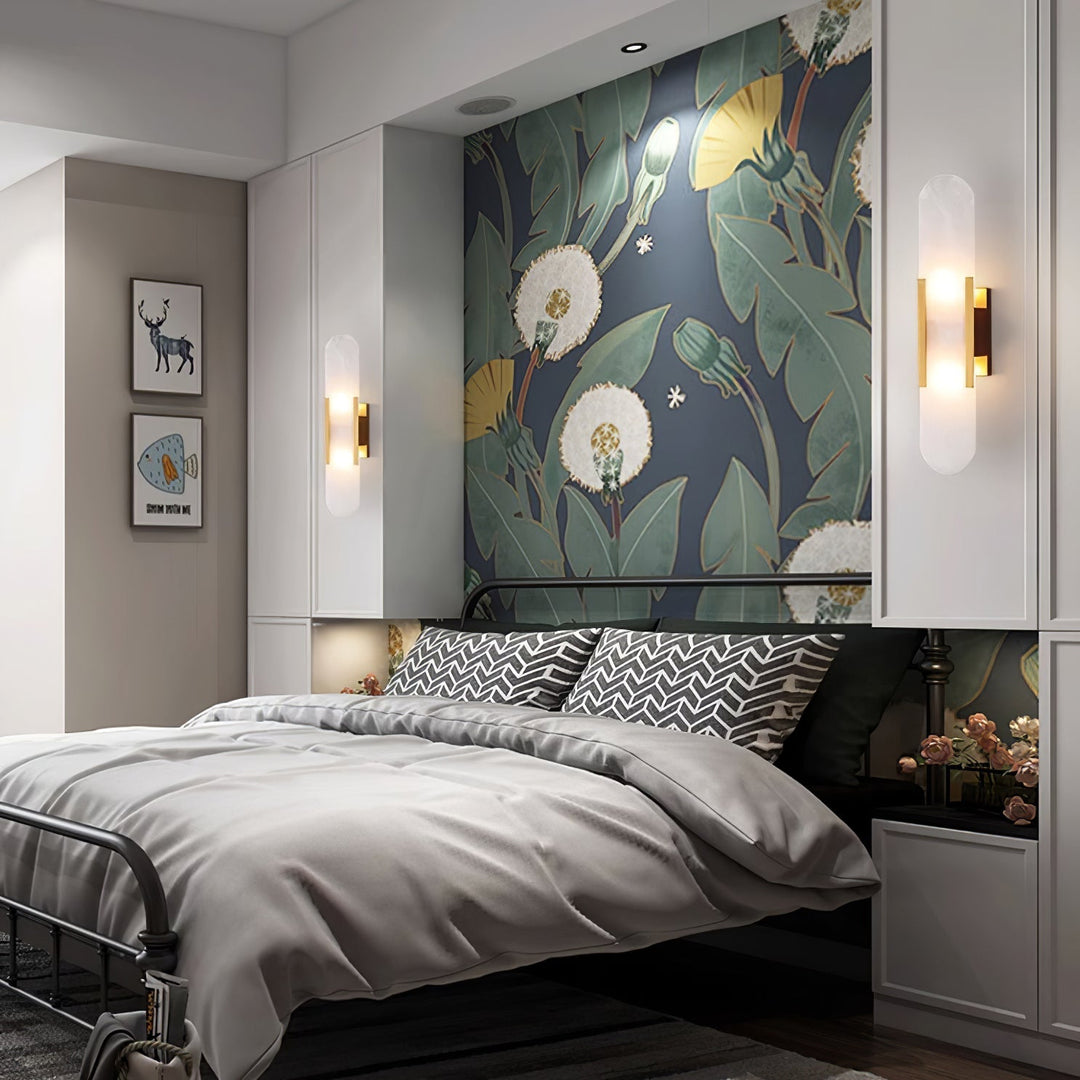 Aplique LED de pared, textura mármol, moderno, ideal para interiores de vanguardia.