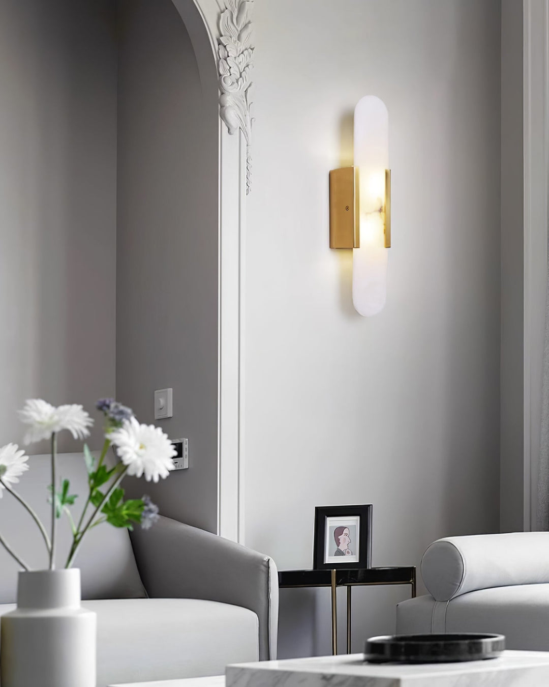 Iluminación LED de pared con diseño mármol, ambiente moderno para el hogar y oficina.