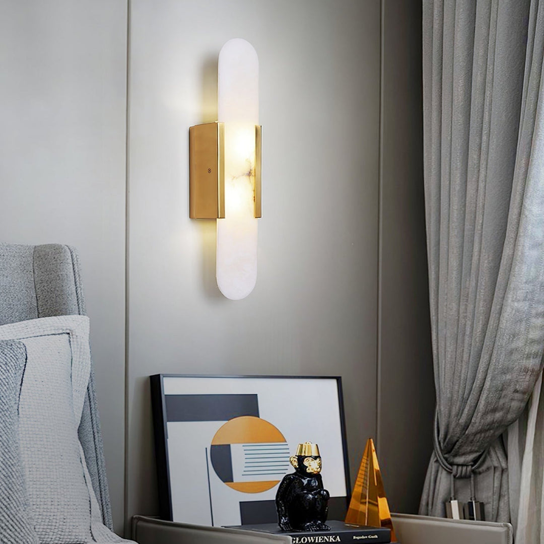 Iluminación LED moderna de pared, efecto mármol, ambiente acogedor para cualquier estancia.