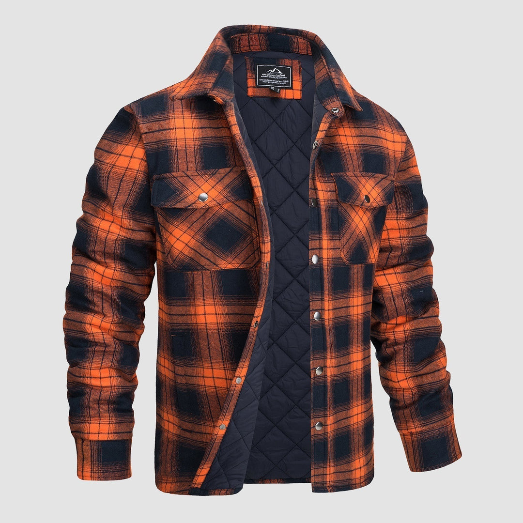 Chaqueta de cuadros clásica para hombre con bolsillos frontales, estilo casual y cálido para invierno.