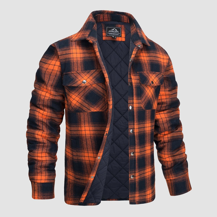 Chaqueta de cuadros clásica para hombre con bolsillos frontales, estilo casual y cálido para invierno.