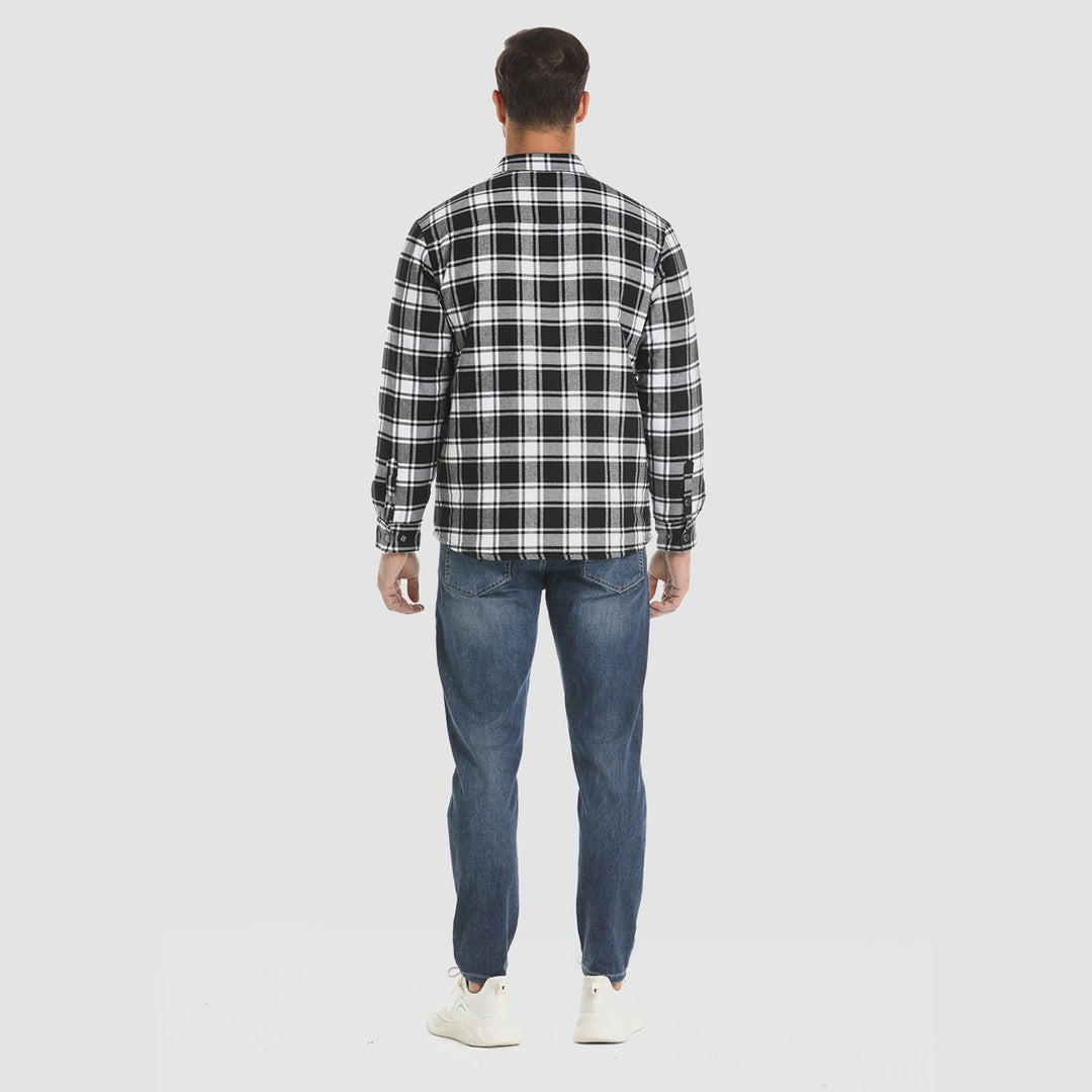 Chaqueta de cuadros cálida para hombre, outwear esencial de invierno, con bolsillos frontales.
