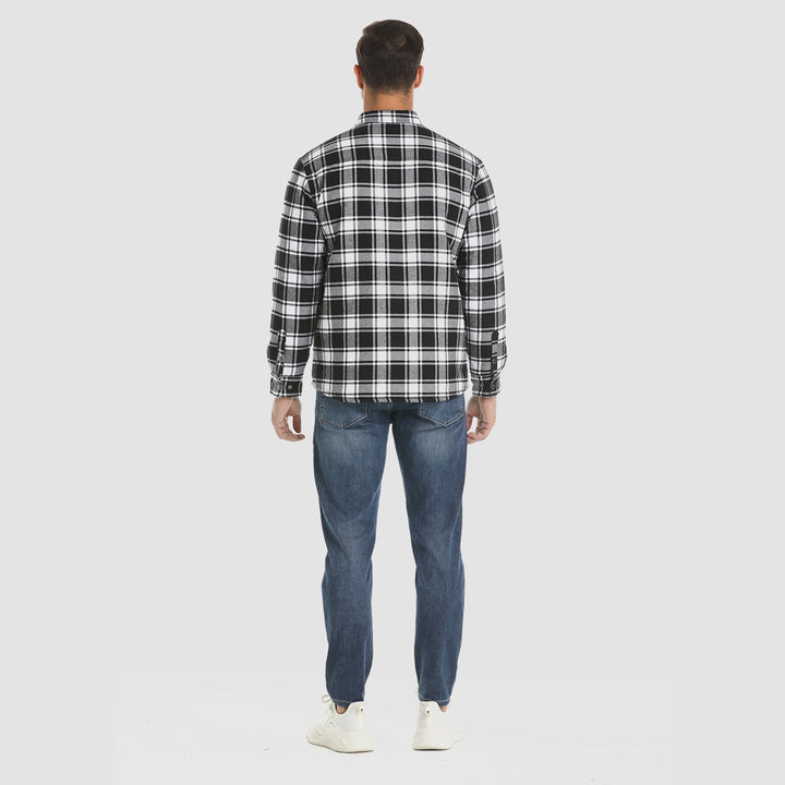 Chaqueta de cuadros cálida para hombre, outwear esencial de invierno, con bolsillos frontales.