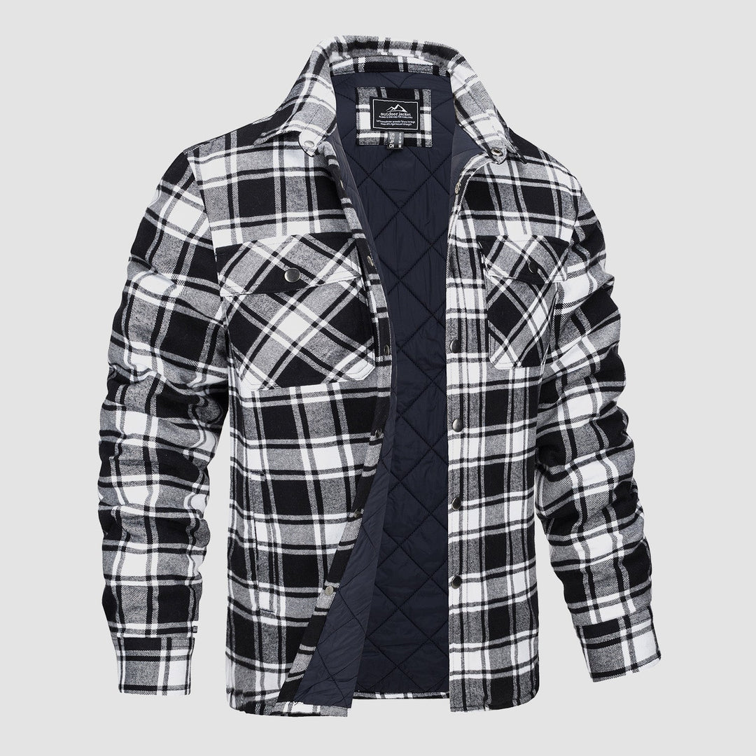 Outwear de hombre: chaqueta de cuadros, estilo versátil y chic para el frío, manga larga.
