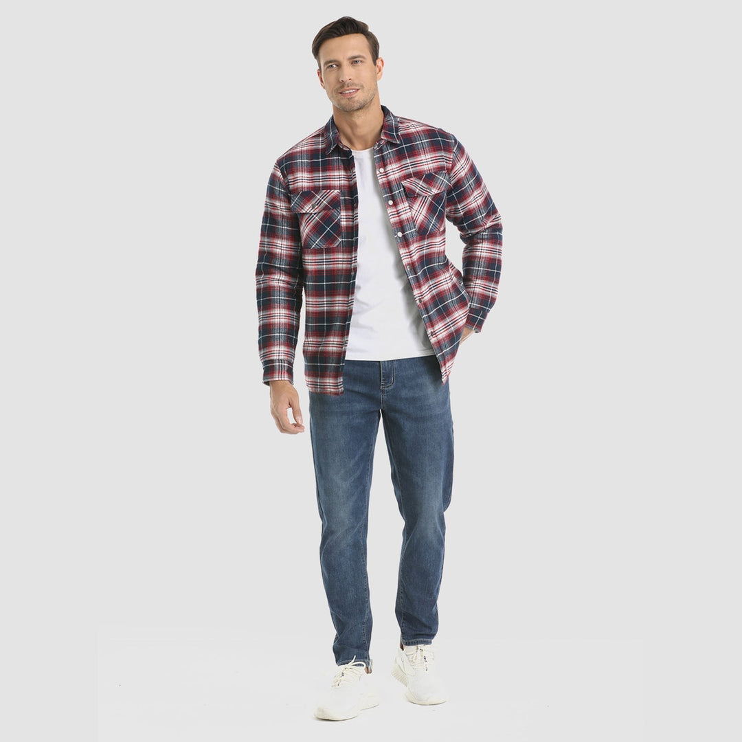 Chaqueta casual para hombre, diseño de cuadros con bolsillos frontales, moda invernal.