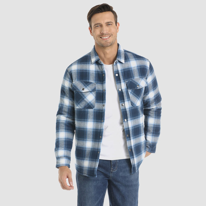 Chaqueta de invierno a cuadros para hombre, abrigo duradero y cálido, con bolsillos.